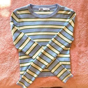 Blue/White/Green Zara cropped sweater Size M
